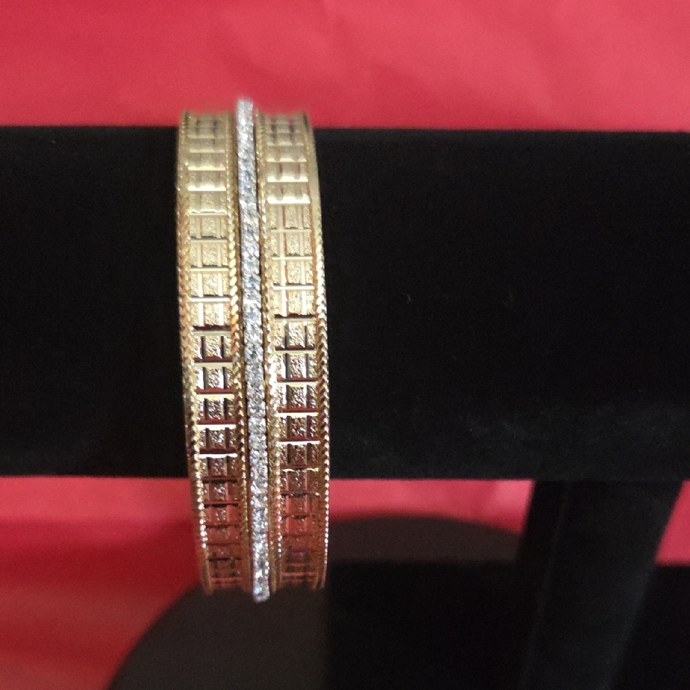 Goldtone and Rhinestone Bangle Bracelet Stack